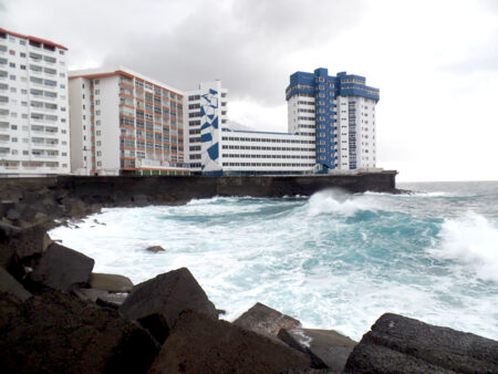 Mesa del Mar is a former hotel build as an artificial coastal rock pounded by the ocean